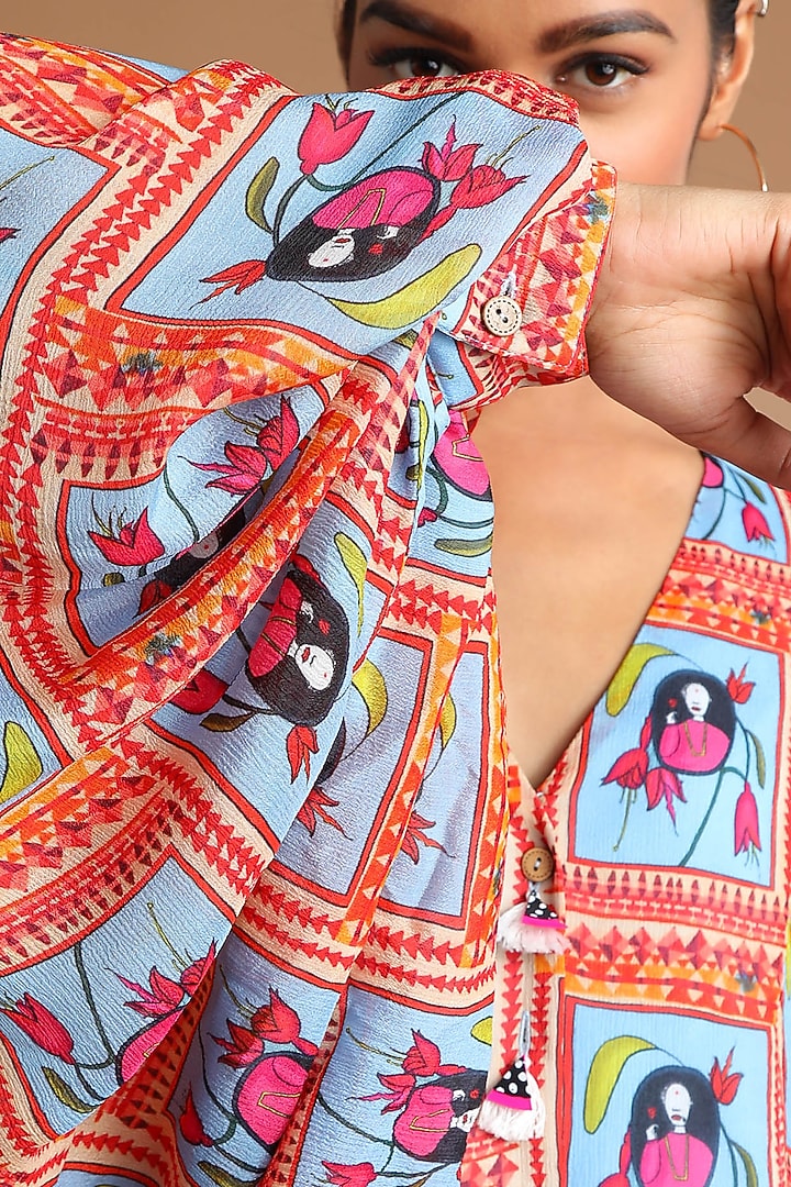Ice Blue Printed Circular Shirt by Masaba at Pernia's Pop Up Shop