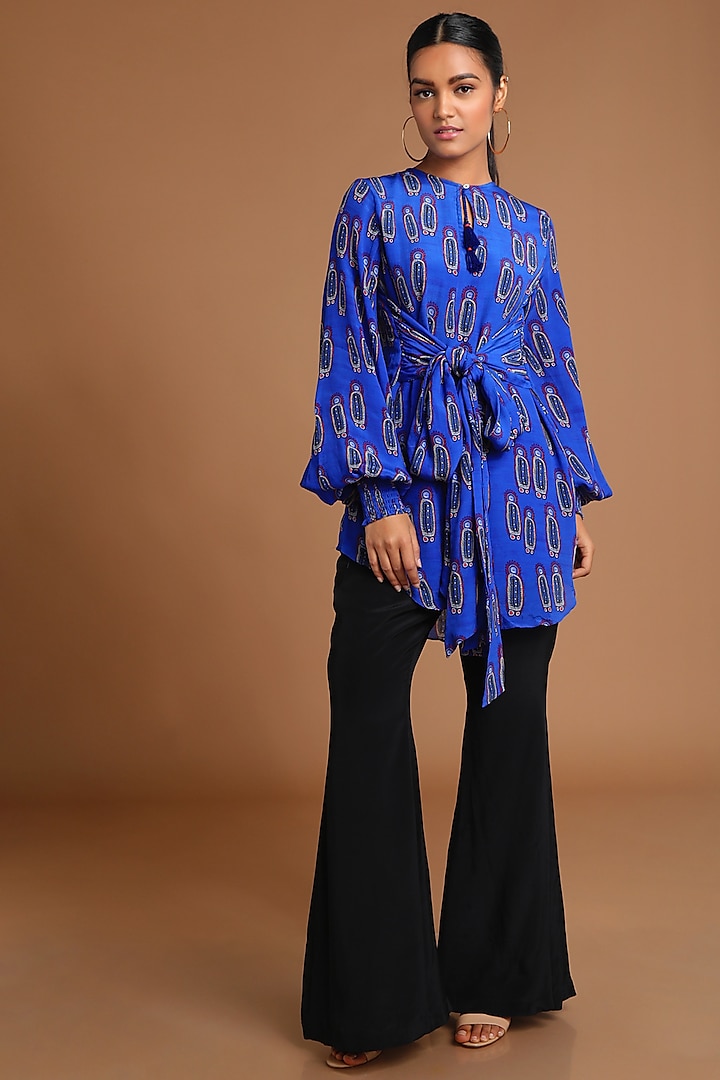 Blue Printed Asymmetric Top by Masaba at Pernia's Pop Up Shop