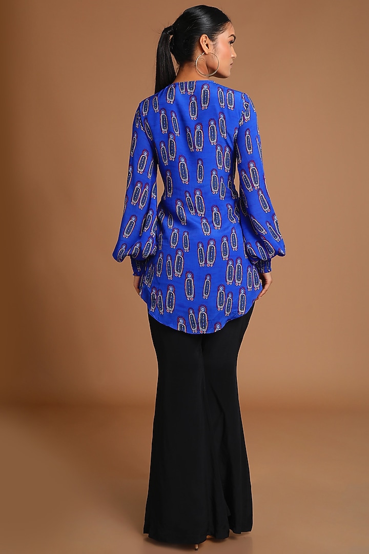 Blue Printed Asymmetric Top by Masaba at Pernia's Pop Up Shop