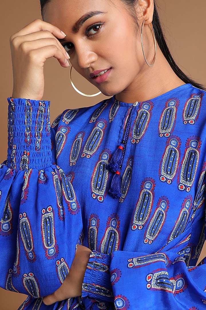 Blue Printed Asymmetric Top by Masaba at Pernia's Pop Up Shop