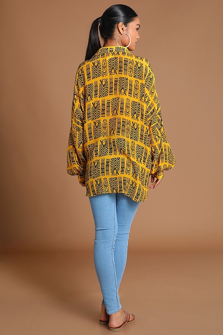 Mustard Yellow Printed Wrap Shirt by Masaba at Pernia's Pop Up Shop
