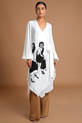 Ivory Printed Top With Bell Bottom Pants by Masaba