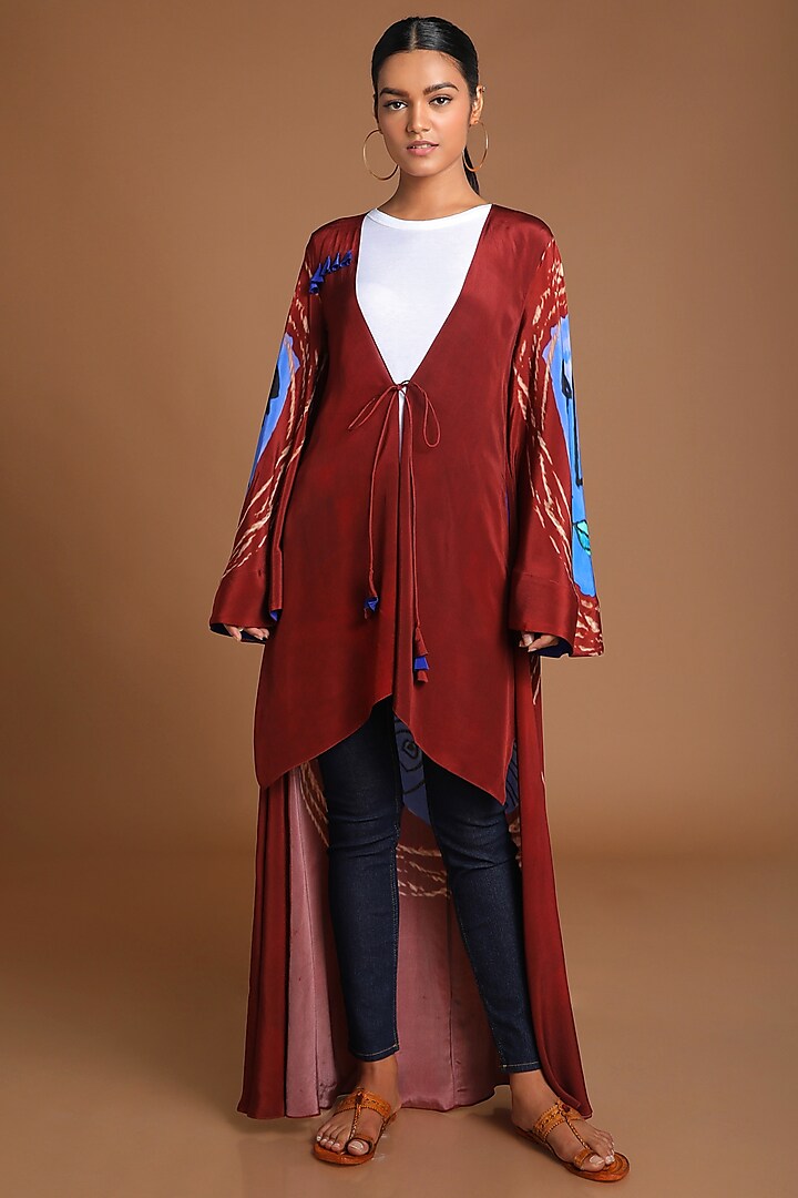 Maroon Printed High-Low Jacket by Masaba