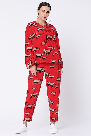 Red Cow Digital Printed Hoodie by Masaba