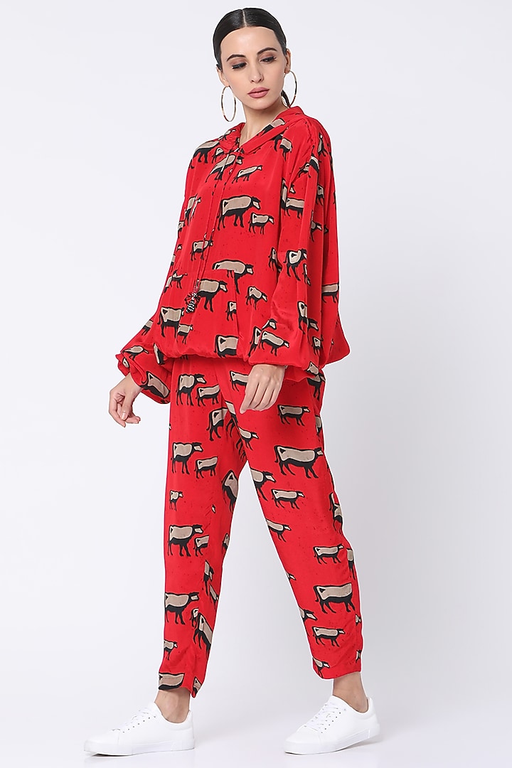 Red Cow Digital Printed Hoodie by Masaba at Pernia's Pop Up Shop