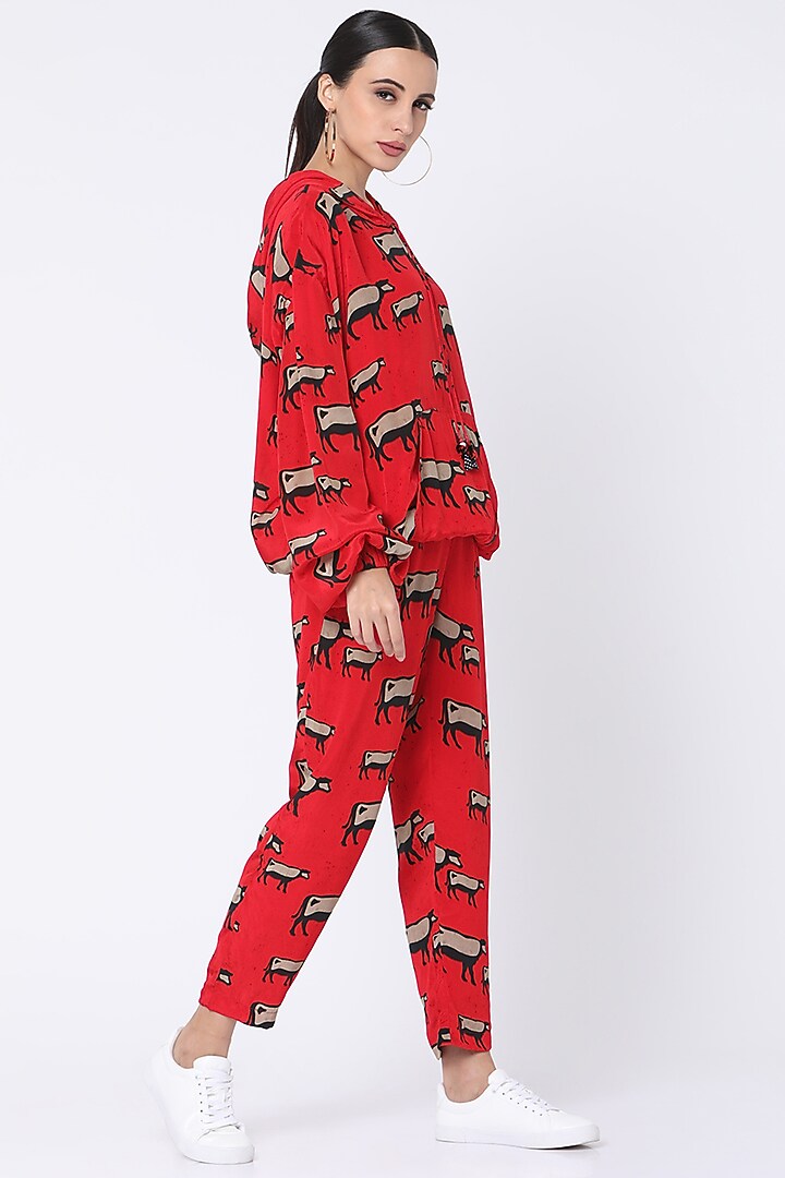 Red Cow Digital Printed Hoodie by Masaba at Pernia's Pop Up Shop
