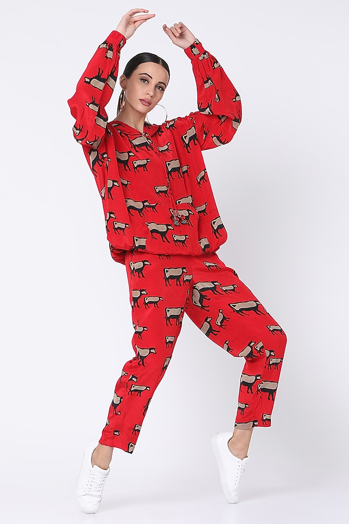 Red Cow Digital Printed Hoodie by Masaba at Pernia's Pop Up Shop