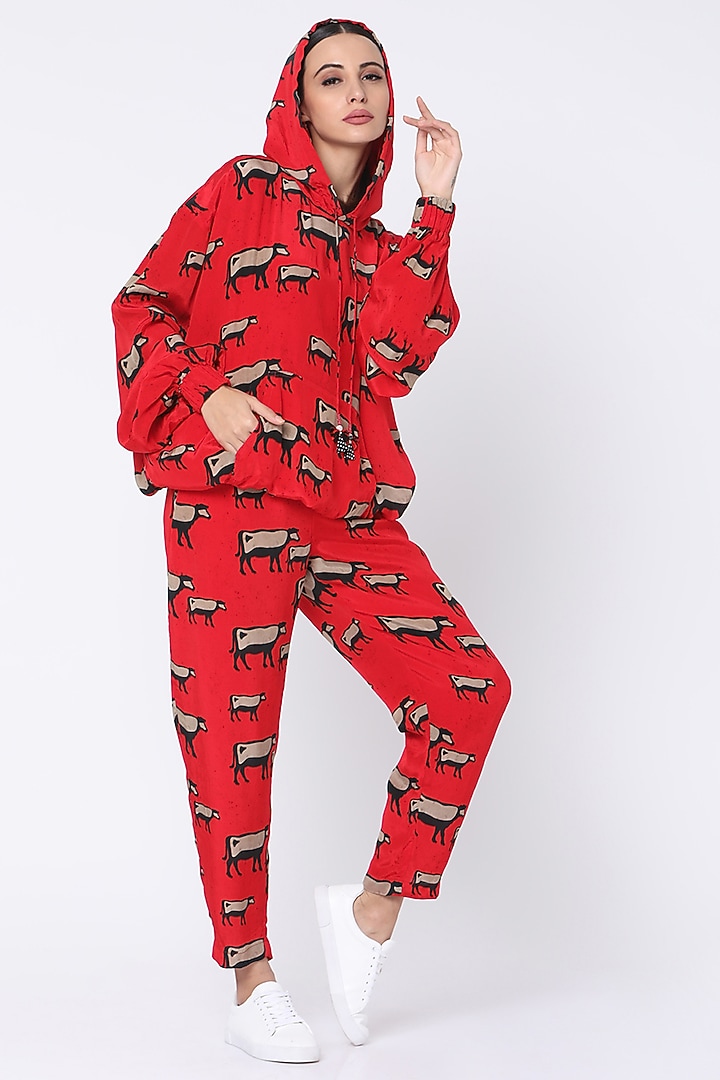 Red Cow Digital Printed Hoodie by Masaba at Pernia's Pop Up Shop