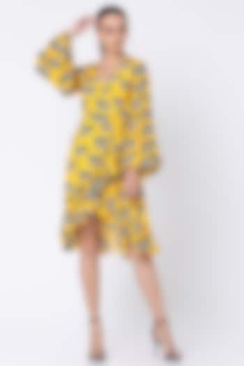 Yellow Printed Wrap Dress by Masaba
