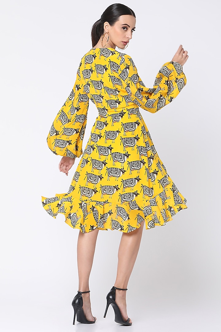 Yellow Printed Wrap Dress by Masaba at Pernia's Pop Up Shop