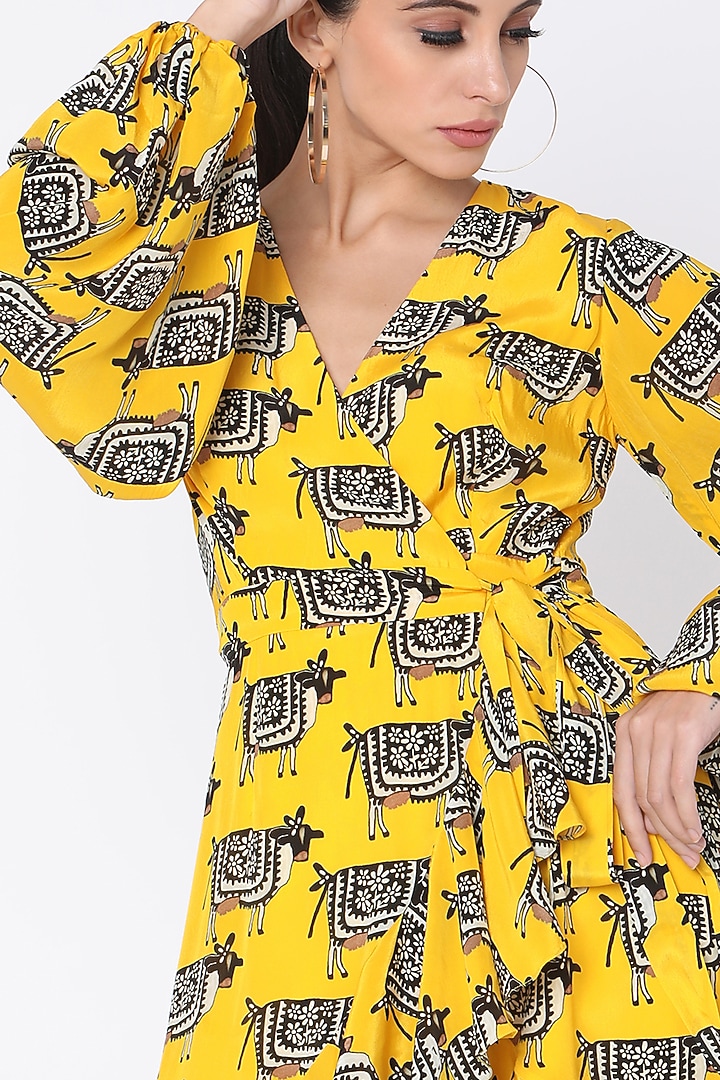 Yellow Printed Wrap Dress by Masaba at Pernia's Pop Up Shop