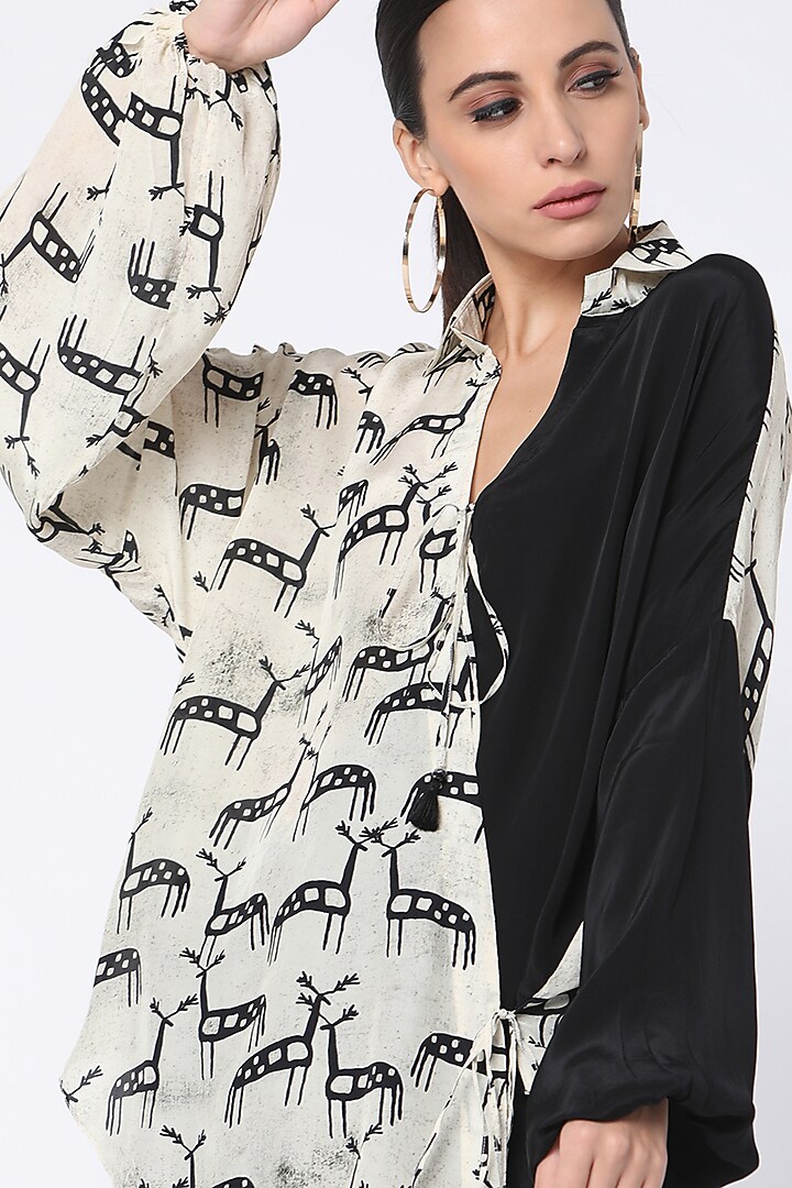 Ivory Printed Wrap Shirt by Masaba at Pernia's Pop Up Shop