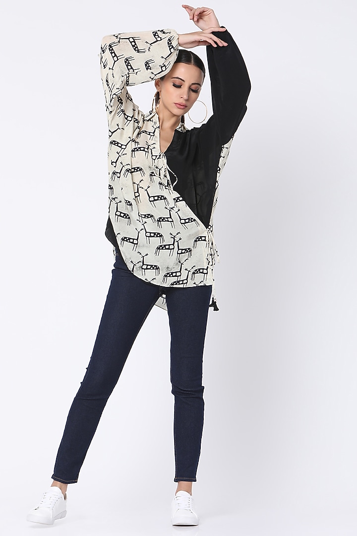 Ivory Printed Wrap Shirt by Masaba at Pernia's Pop Up Shop