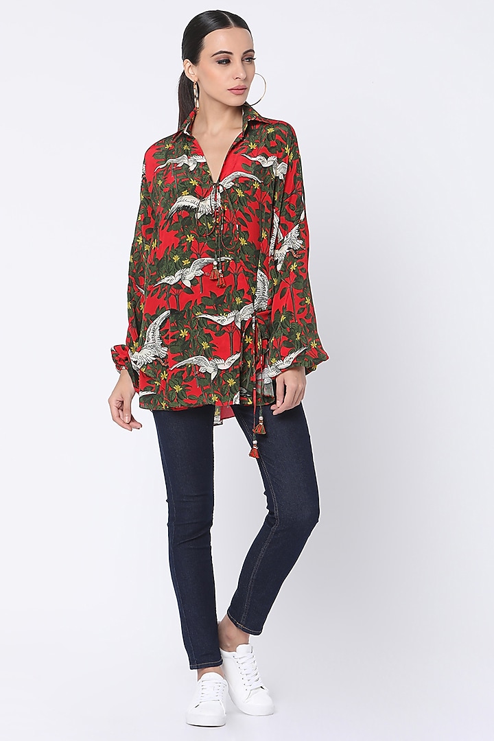 Red Printed Wrap Shirt by Masaba