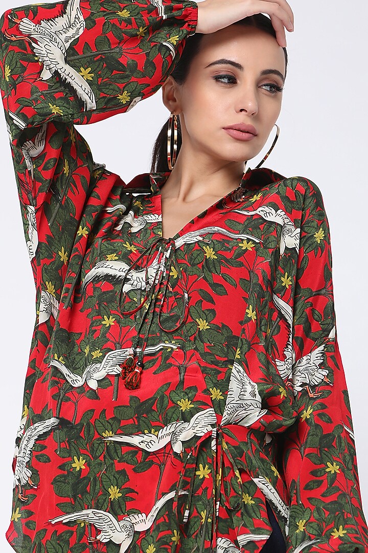 Red Printed Wrap Shirt by Masaba at Pernia's Pop Up Shop