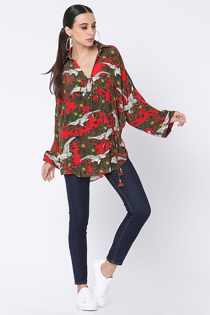 Red Printed Wrap Shirt by Masaba at Pernia's Pop Up Shop