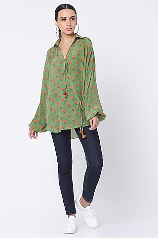 Mint Green Printed Wrap Shirt by Masaba