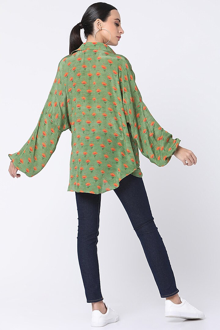 Mint Green Printed Wrap Shirt by Masaba at Pernia's Pop Up Shop