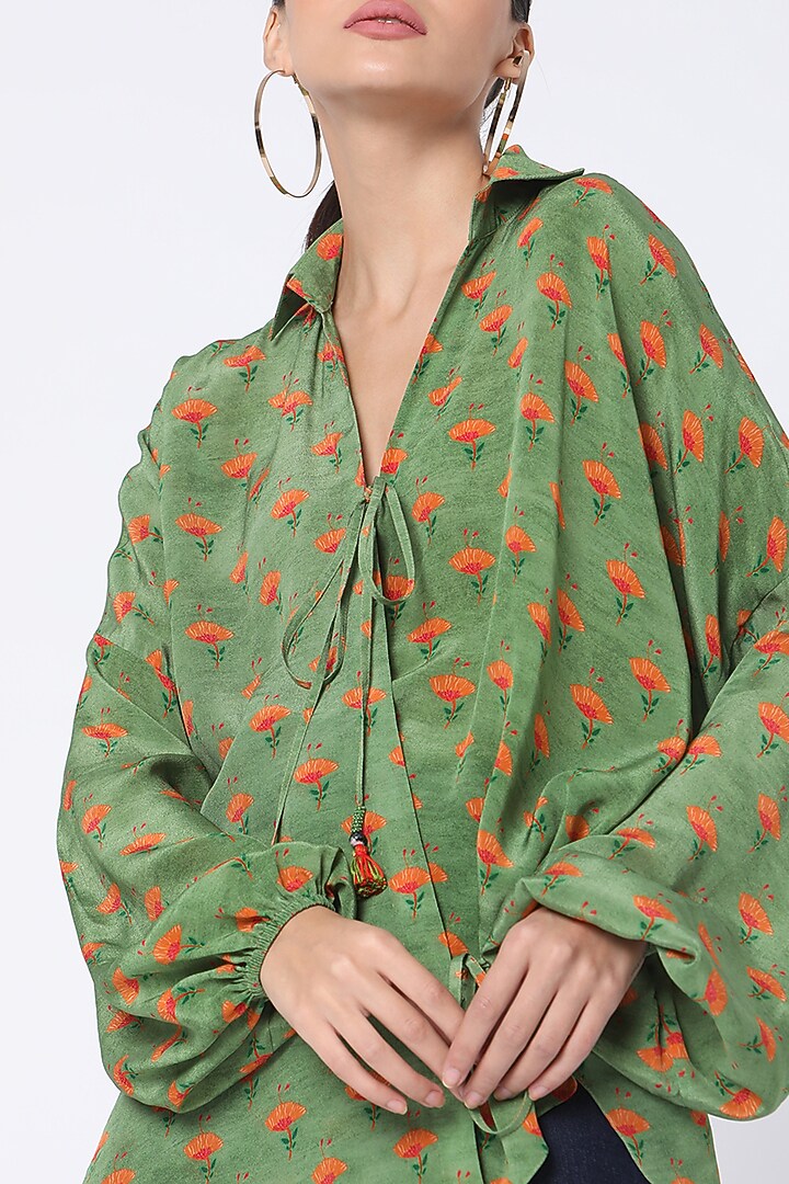 Mint Green Printed Wrap Shirt by Masaba at Pernia's Pop Up Shop