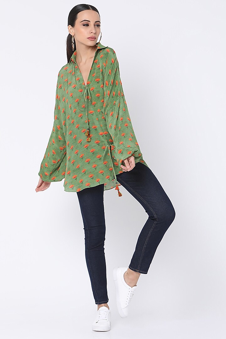 Mint Green Printed Wrap Shirt by Masaba at Pernia's Pop Up Shop