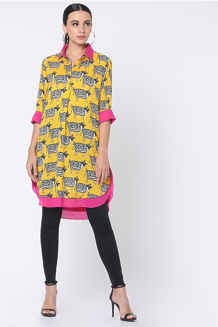 Yellow Printed Double Shirt by Masaba