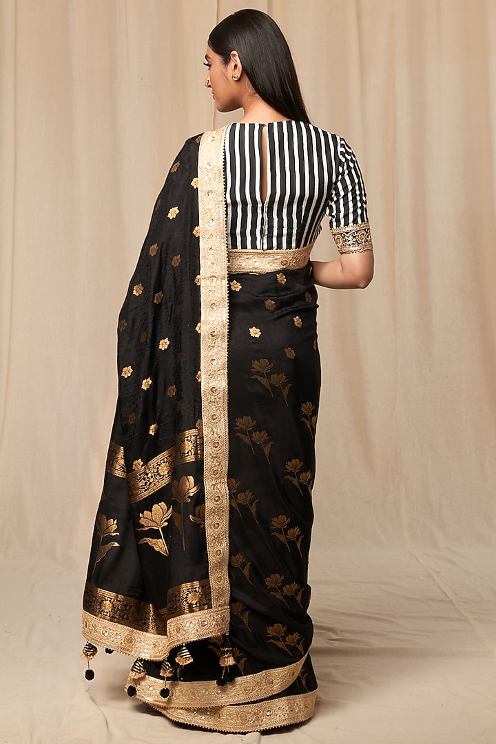 Black Silk Printed Saree Set by Masaba at Pernia's Pop Up Shop