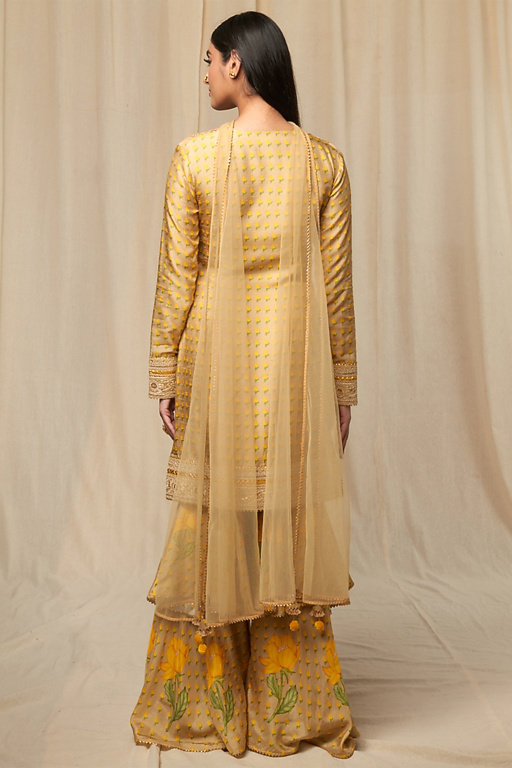 Beige Raw Silk Printed Gharara Set by Masaba at Pernia's Pop Up Shop