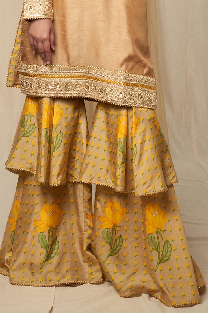 Beige Raw Silk Printed Gharara Set by Masaba at Pernia's Pop Up Shop