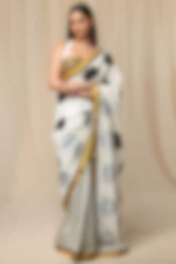 Black & White Chanderi Printed Saree Set by Masaba
