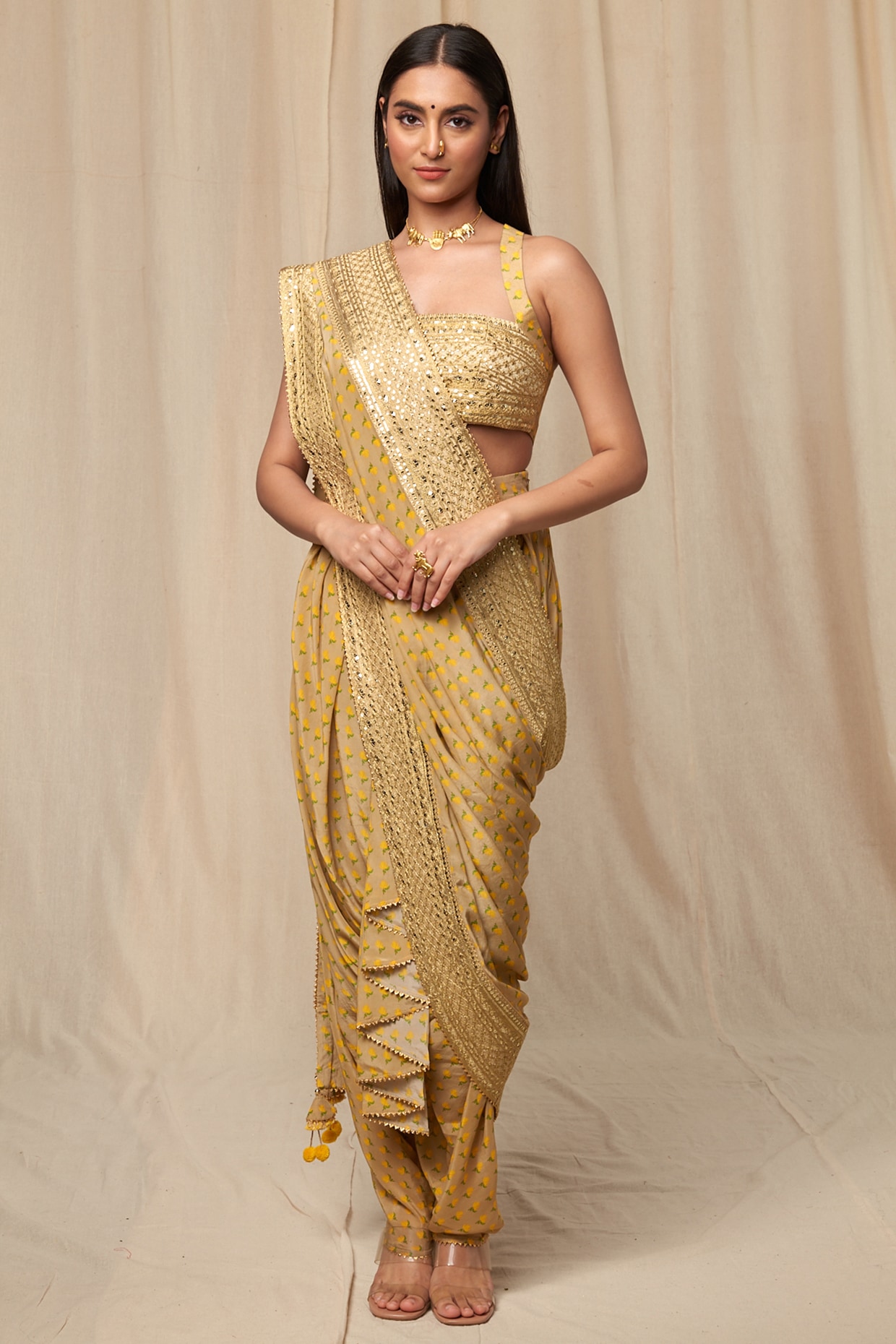 Dhoti Saree With Blouse Indian Woman Ready To Wear Saree With Un stitch  Blouse | eBay