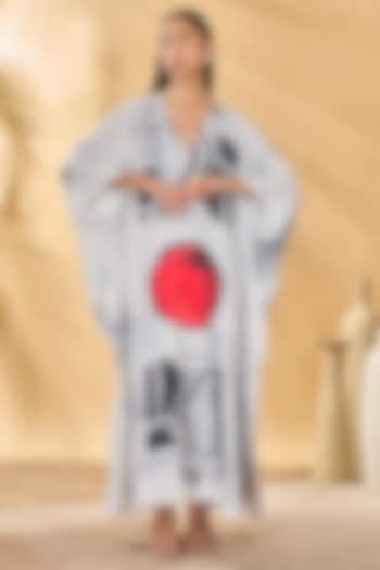 White Crepe Silk Placement Printed Kaftan by Masaba at Pernia's Pop Up Shop