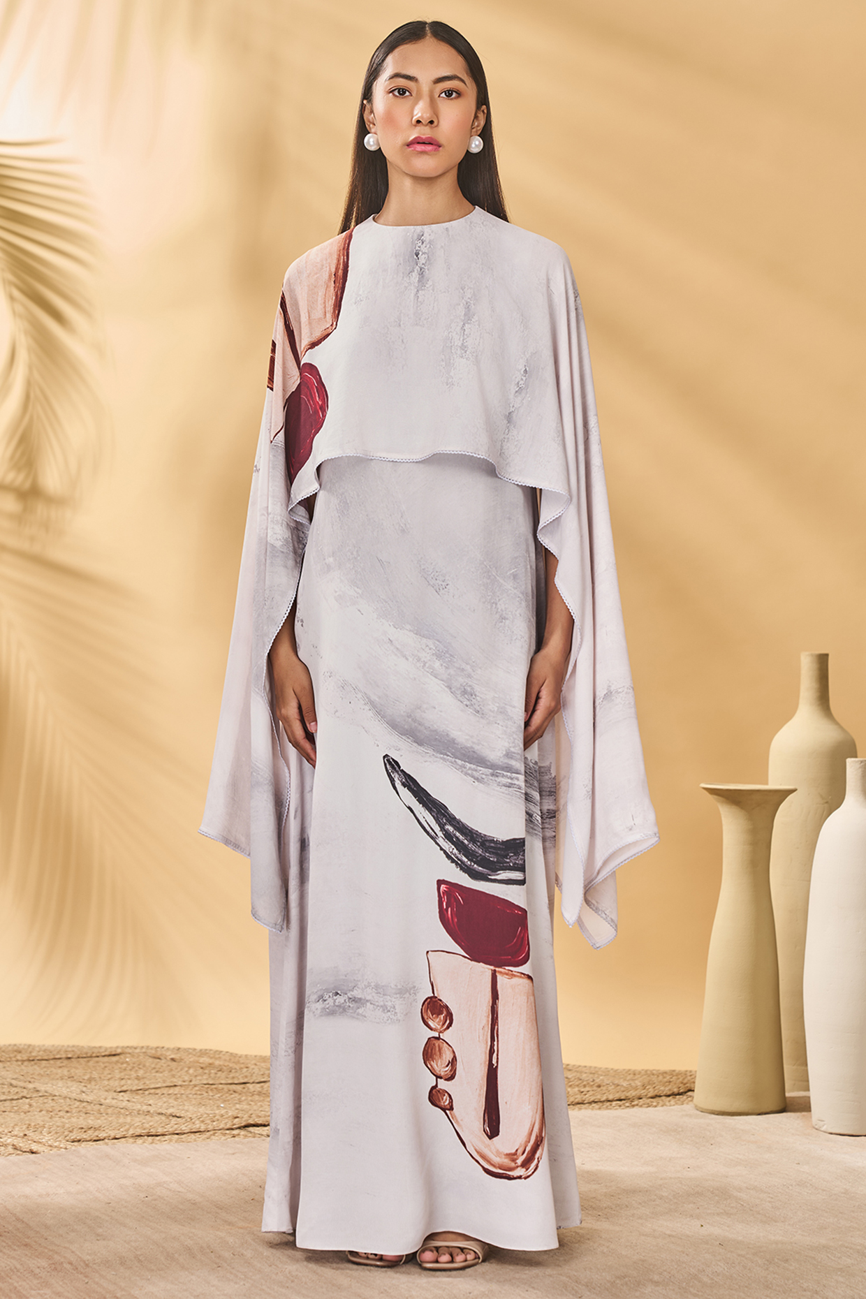 White Crepe Silk Printed High-Low Kaftan by Masaba at Pernia's Pop Up Shop
