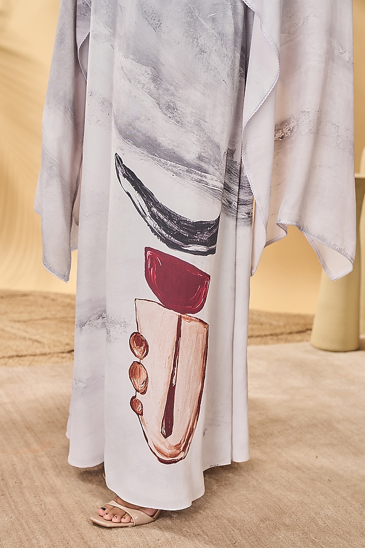 White Crepe Silk Printed High-Low Kaftan by Masaba at Pernia's Pop Up Shop