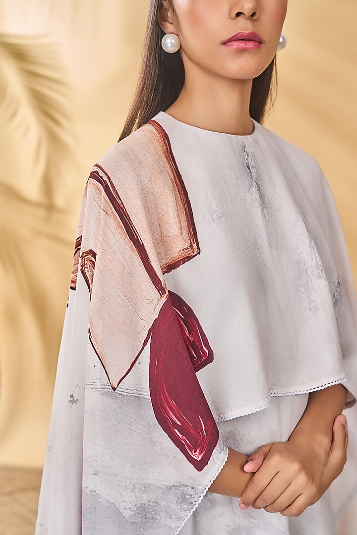 White Crepe Silk Printed High-Low Kaftan by Masaba at Pernia's Pop Up Shop