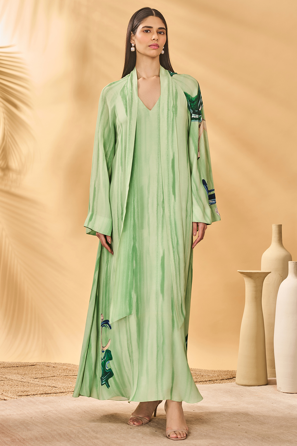 Ivy Green Crepe Silk Printed Reversible Kaftan by Masaba at Pernia's Pop Up Shop