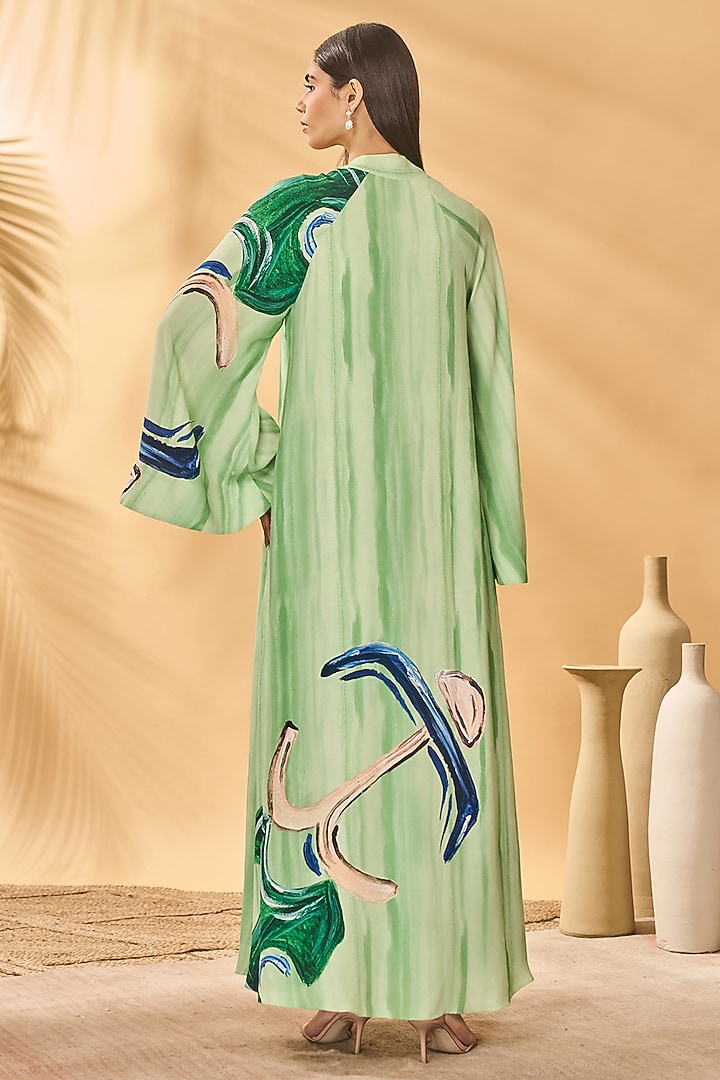 Ivy Green Crepe Silk Printed Reversible Kaftan by Masaba at Pernia's Pop Up Shop
