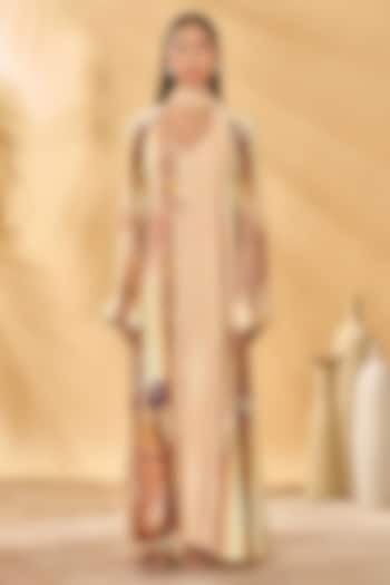 Beige Viscose Crepe Printed Reversible Kaftan by Masaba at Pernia's Pop Up Shop