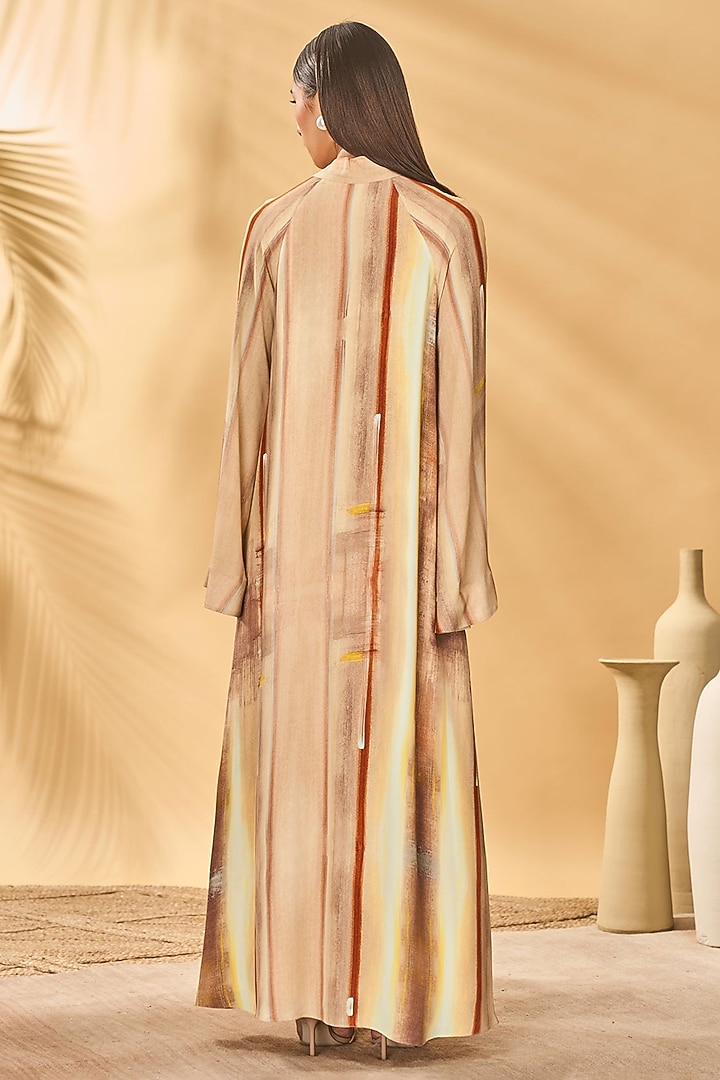 Beige Viscose Crepe Printed Reversible Kaftan by Masaba at Pernia's Pop Up Shop