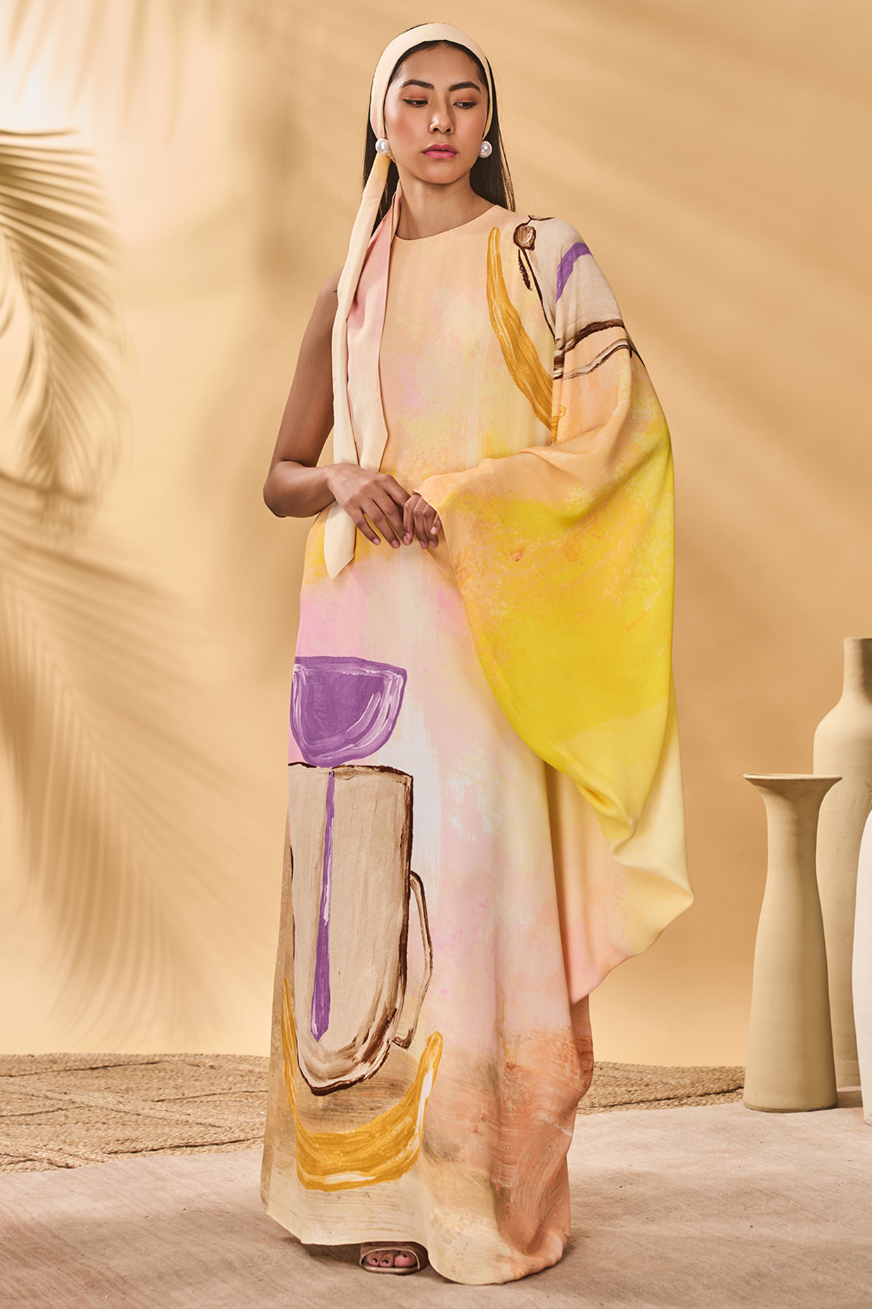 Multi-Colored Crepe Silk Printed Asymmetrical Kaftan by Masaba at Pernia's Pop Up Shop