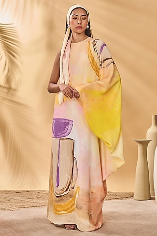 Multi-Colored Crepe Silk Printed Asymmetrical Kaftan by Masaba