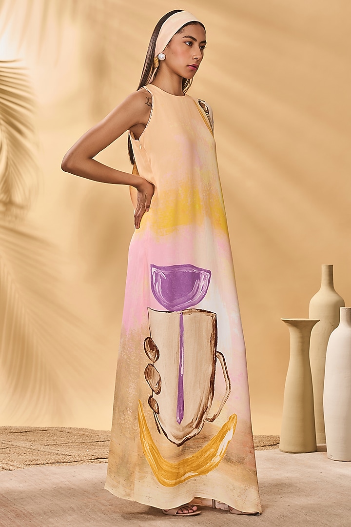 Multi-Colored Crepe Silk Printed Asymmetrical Kaftan by Masaba at Pernia's Pop Up Shop
