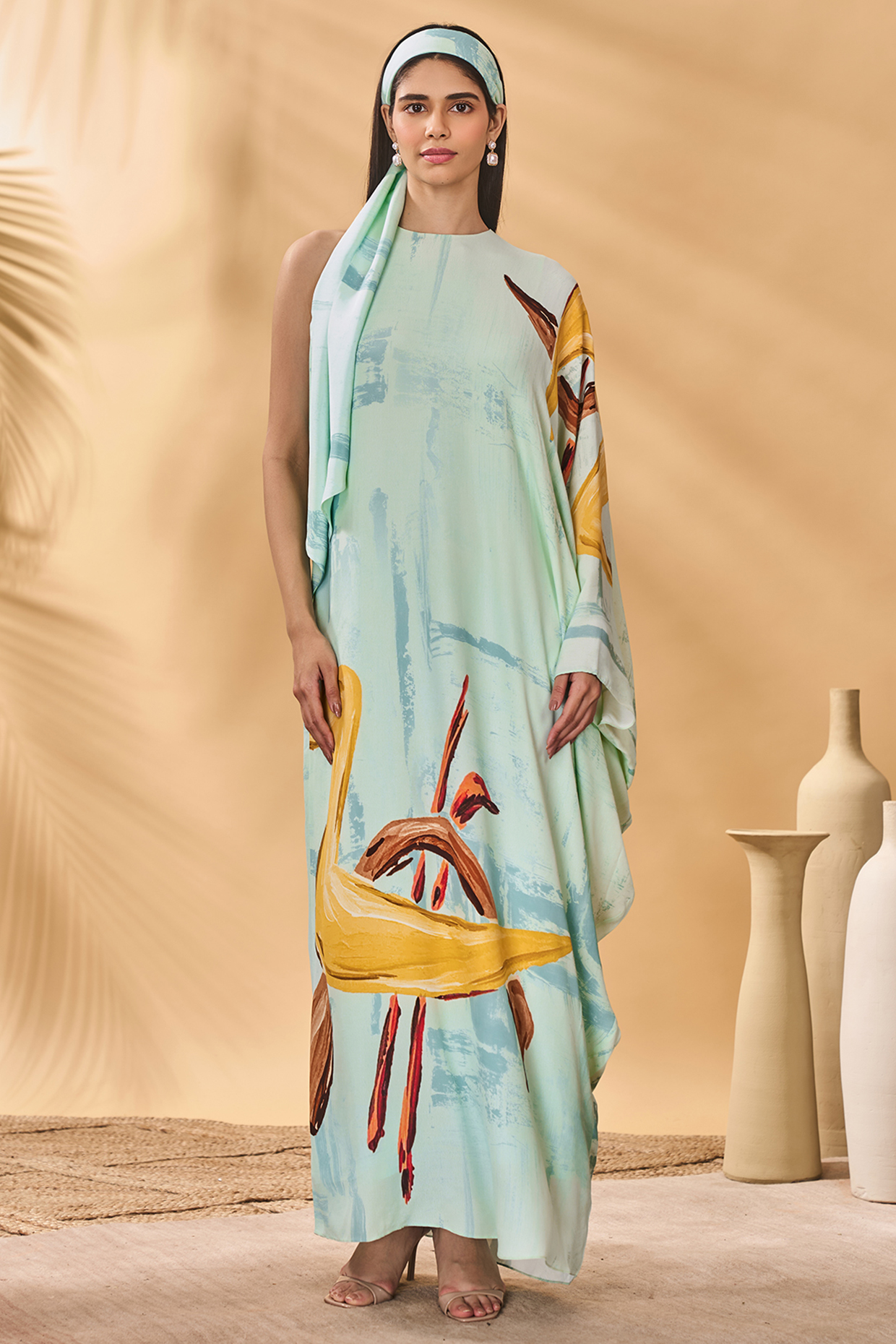 Blue Crepe Silk Printed Asymmetrical Kaftan by Masaba at Pernia's Pop Up Shop