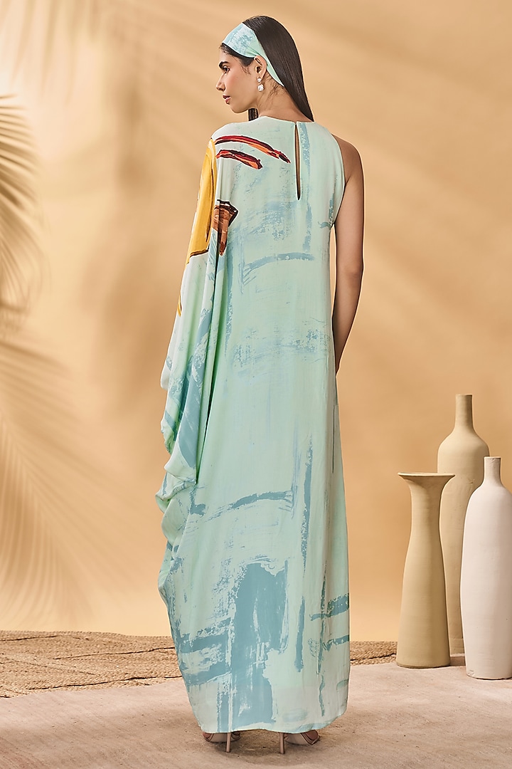 Blue Crepe Silk Printed Asymmetrical Kaftan by Masaba at Pernia's Pop Up Shop