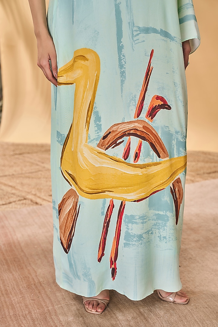 Blue Crepe Silk Printed Asymmetrical Kaftan by Masaba at Pernia's Pop Up Shop