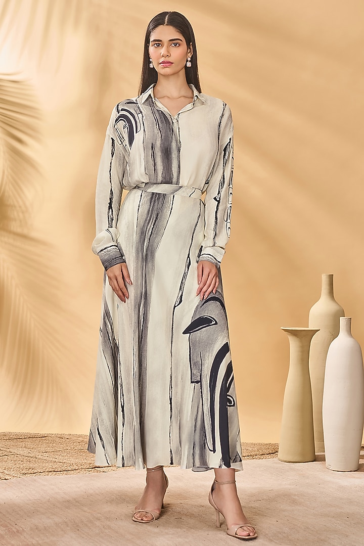 Ivory & Black Crepe Silk Printed Skirt Set by Masaba at Pernia's Pop Up Shop