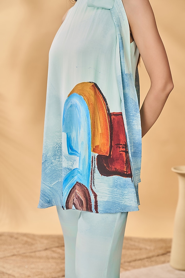 Light Blue Crepe Silk Printed A-Line Tunic Set by Masaba at Pernia's Pop Up Shop