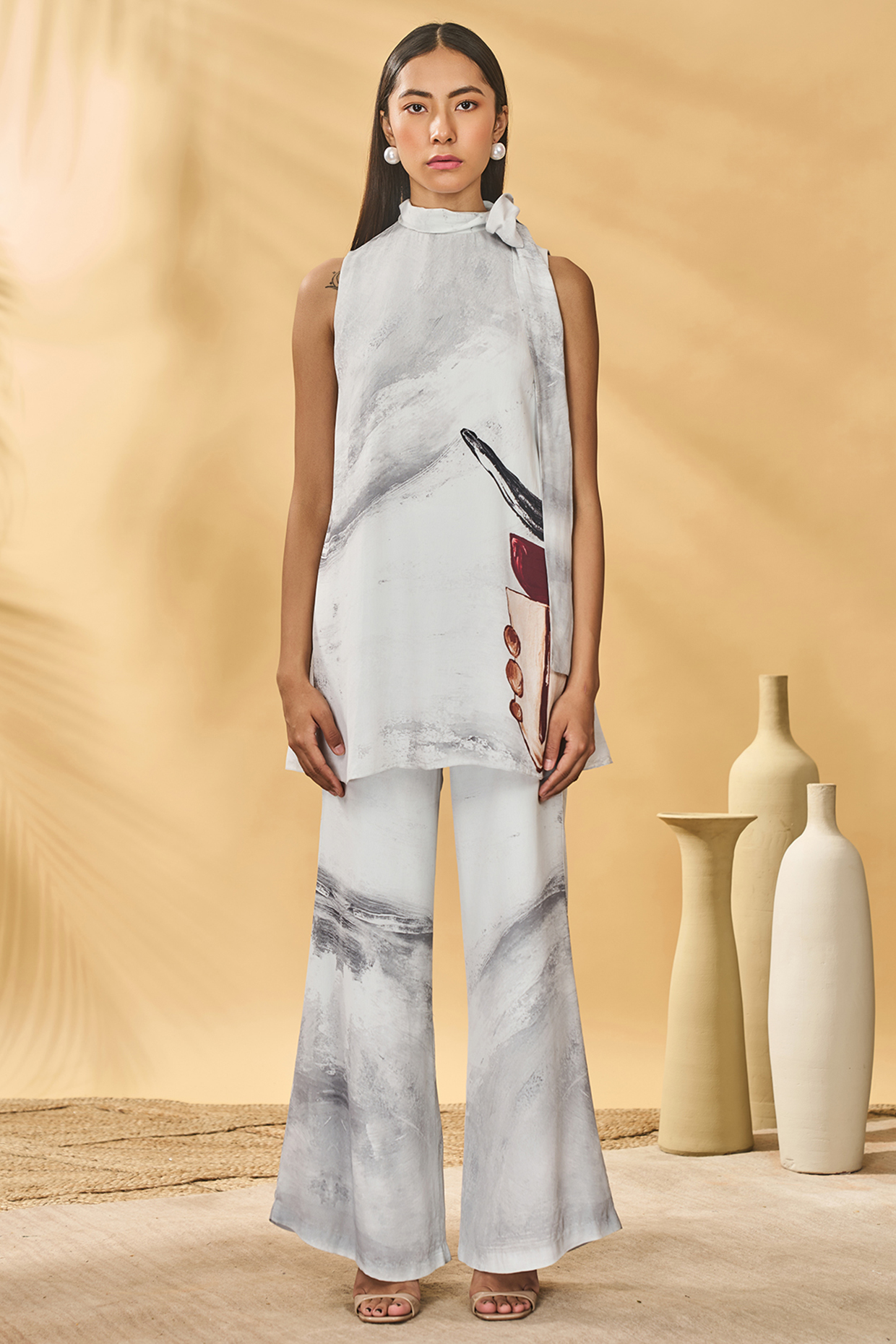 White & Black Crepe Silk Printed A-Line Tunic Set by Masaba at Pernia's Pop Up Shop