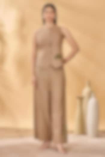 Beige Cotton Linen Printed Waistcoat Set by Masaba at Pernia's Pop Up Shop