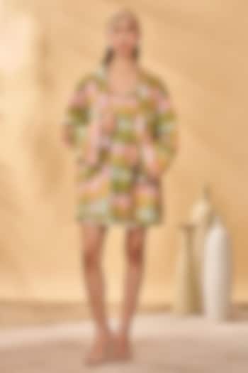 Multi-Colored Cotton Linen Printed Jacket Vacation Dress by Masaba at Pernia's Pop Up Shop