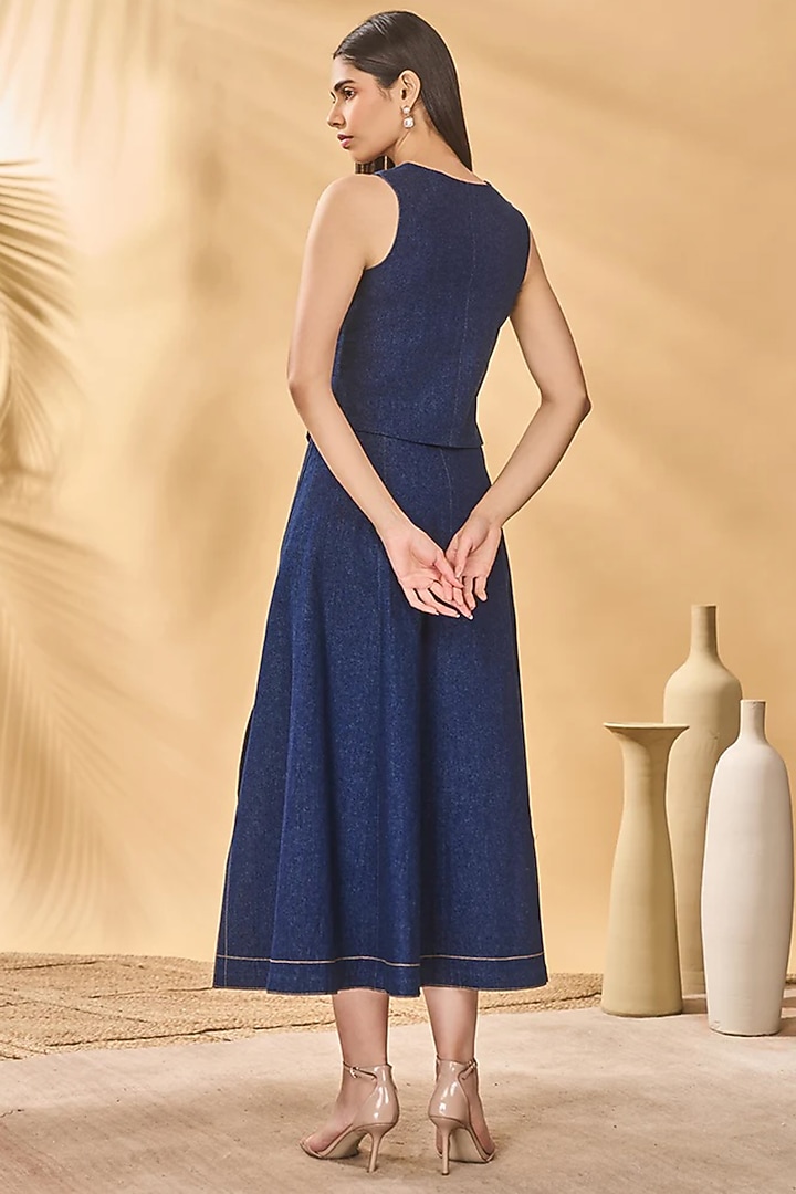 Midnight Blue Denim Skirt Set by Masaba at Pernia's Pop Up Shop